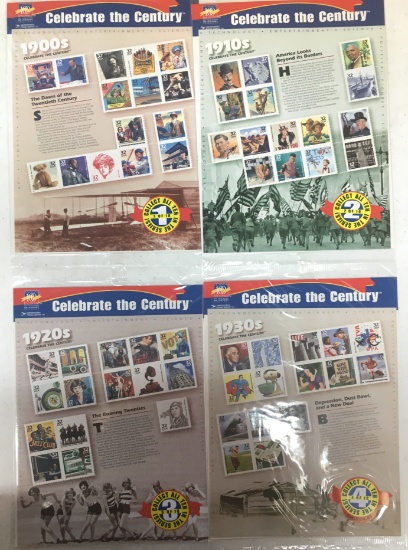 4 Unopened Celebrate The Century Stamps 1900's 1910's 1920's 1930's USPS Stamps