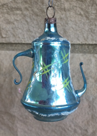Vintage Glass Christmas Ornament Of A Tea Pot. Yugoslavia