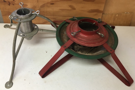 2 Vintage Christmas Tree Stands. One Aluminum Folding Stand