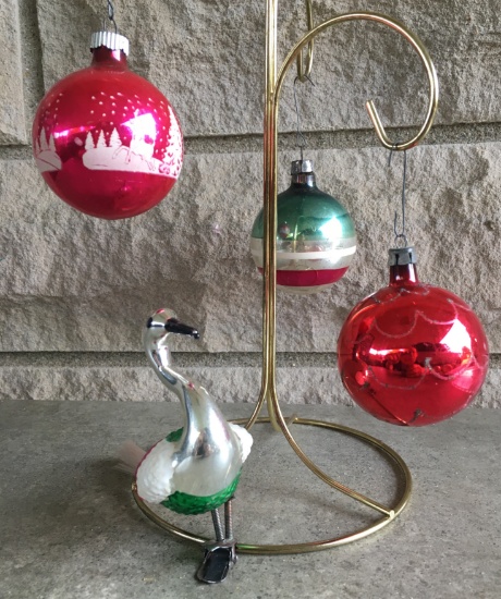 Vintage Christmas Glass Ornaments With Clip-On Swan