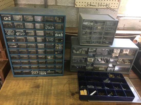 Assortment Of Nuts, Bolts, Screws, Washers In Hanging Cabinet