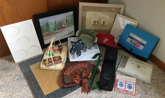 Signed Art, Frames, Toys, Reds Baseball Hat, Cards, Tricks, Server Tray, Vintage Aluminum Pan