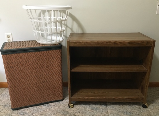 Small Bookcase On Wheels, Hamper And Laundry Basket
