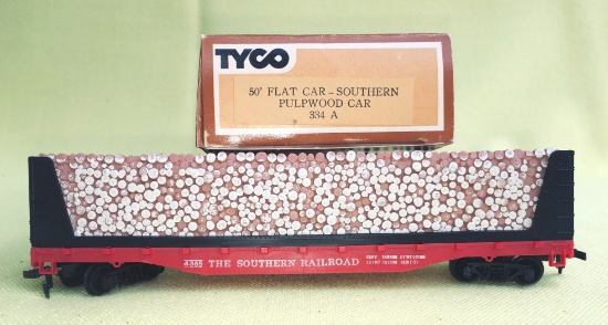 Tyco #334 A 50 FT Flat Car Southern Pulpwood Car
