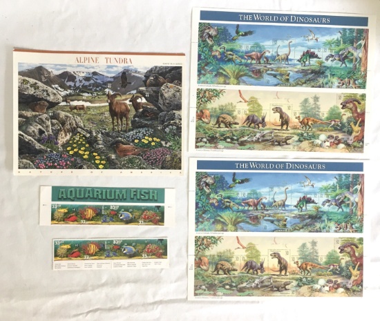 World Of Dinosaurs, Aquarium Fish, Alpine Tundra Usps Stamps