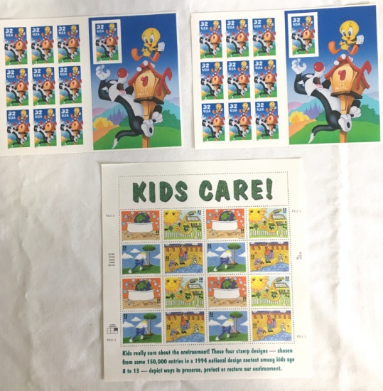 Looney Tunes Sylvester & Tweety 1998 Kids Care 1994 USPS Stamps