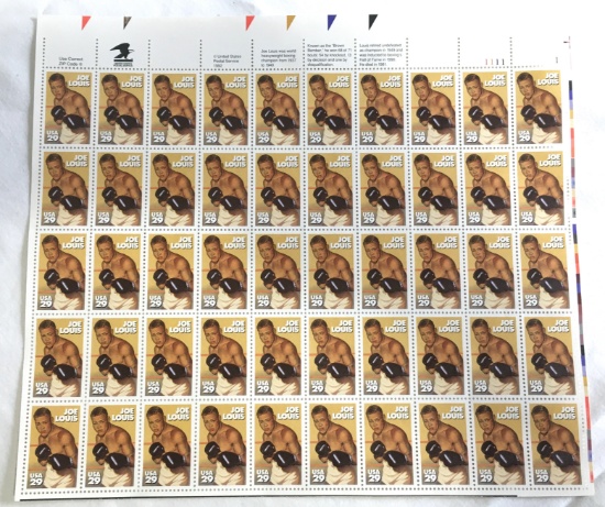 Joe Lewis Full Sheet USPS Stamps 1992