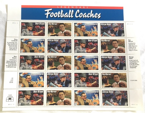 1992 Football Coaches Full Sheet 1998 Usps Stamps