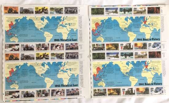 World War Ii - 1945 Victory At Last 1994 2 Full Sheets USPS Stamps