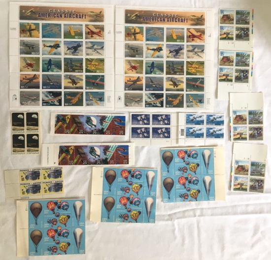Sheets & Corners Stamp Aviation, Aircraft, Hot Air Balloon, Nasa Space Moon & Jupiter, Space Fantasy