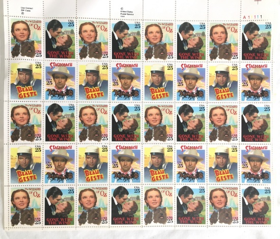 Full Sheet Stamps 1990 Old Movies USPS Stamps