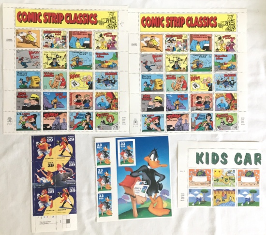 Sheets & Corners Of Stamps - Comic Strip, Daffy Duck, Circus, Kids Care USPS Stamps