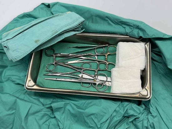 Stainless Steel Tray w/ Various Surgical Instrume