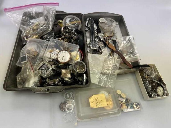 2 Trays of Assorted Watches and Parts