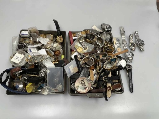 2 Trays of Assorted Watches and Parts