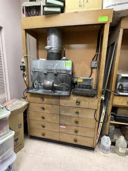 Tall Oak Display Cabinet with Drawers