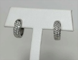 14K White Gold Pave Diamond Huggies Earrings