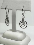 Sterling Silver Strapped Double Circle Dangle Ear