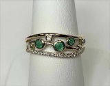 14K Yellow Gold Emerald and Diamond Open Wave Band