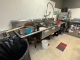 Commercial 3-Well Sink Dual Faucets & Spray Hose
