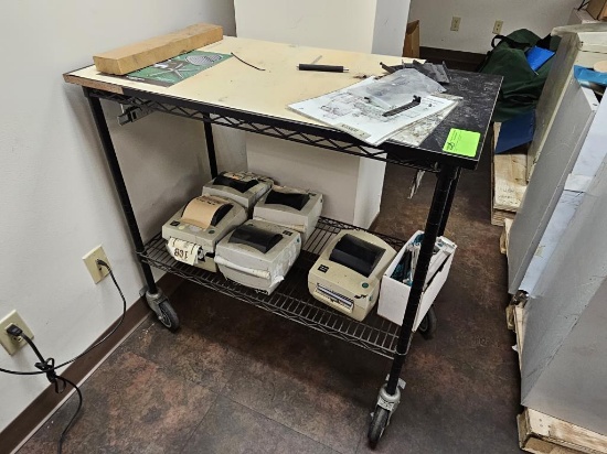 Metro Style Rolling Cart w/ Used Thermal Printers
