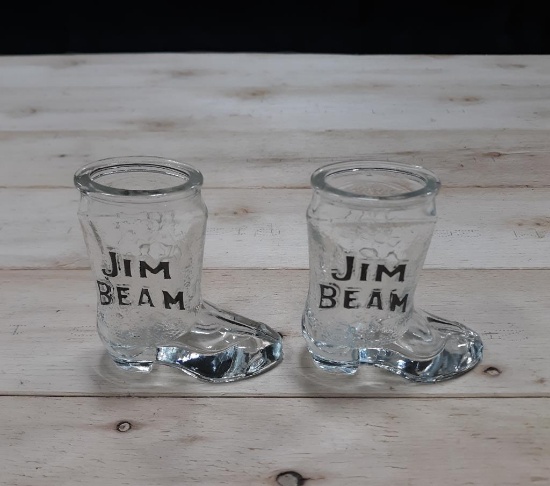 Jim Beam Bourbon "Boot" Shape Shot Glasses (2)