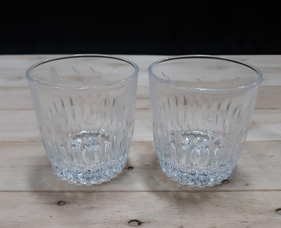 Lead Crystal Etched Whiskey Rocks Glasses (2)
