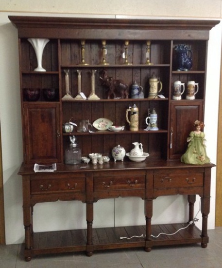 1800's Dutch all original two piece Dish Cupboard