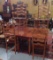 Early Drop Leaf Table on gateleg with six non matching chairs - closed 29 by 24, open 29 by 63