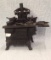 Old Mountain decorated Cast iron Child's Stove with pots and pans  11 tall