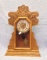 Ornate carved oak Kitchen Clock by Ingraham Key wind 22 tall