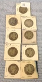 Nine various dated Barber Half Dollars