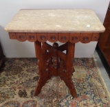 Victorian Leaf carved Marble top Lamp stand 31 by 27 by 20