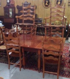 Early Drop Leaf Table on gateleg with six non matching chairs - closed 29 by 24, open 29 by 63