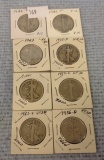 Eight Walking Liberty Half Dollars