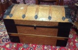 Tin and wood Dome Top Travel Trunk  18 by 32