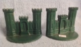 Pair of Cast Iron Castle Style bookends in Green paint 5 by 7