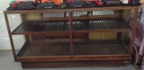 Oak and original glass Store Front Showcase  with wooden slat shelf  40 by 72 by 24