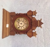Oak Key Wind ornate Mantel Clock dated 1887 Ansonia  15 tall