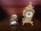 Unusual Metal Desk Top Clock and French porcelain face wind up clock