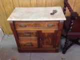 Marble Top Washstand with single drawer over 2 side drawers and one door