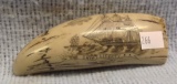 Scrimshaw with Ship Carvings and Eagle
