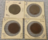 Four 1800's large Braided Hair One Cent Pieces