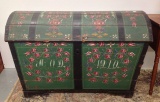 Handpainted Dovetailed large Dome Top Amish Trunk dated 1910 with floral design 36 by 49 by 25