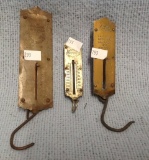 Three various hanging brass scales
