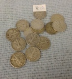 Thirteen Various dated Walking Liberty Half Dollars
