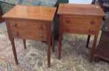 Pair of early Cherry 2 drawer Side Stands with dovetailed drawers and pegged construction on turn le