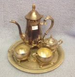 Silver Plate Presentation Tray to Doctor C. Currin Smith as an Educator and one tea set on tray engr