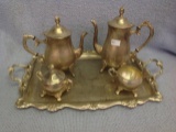 Silver plate 5 piece Tea Set with Tray - tray engraved Grand Champion Cow with Natural Calf 1992