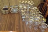 Large Collection of gold trimmed Glassware including stemware, bowls and plates  approx 50 pieces